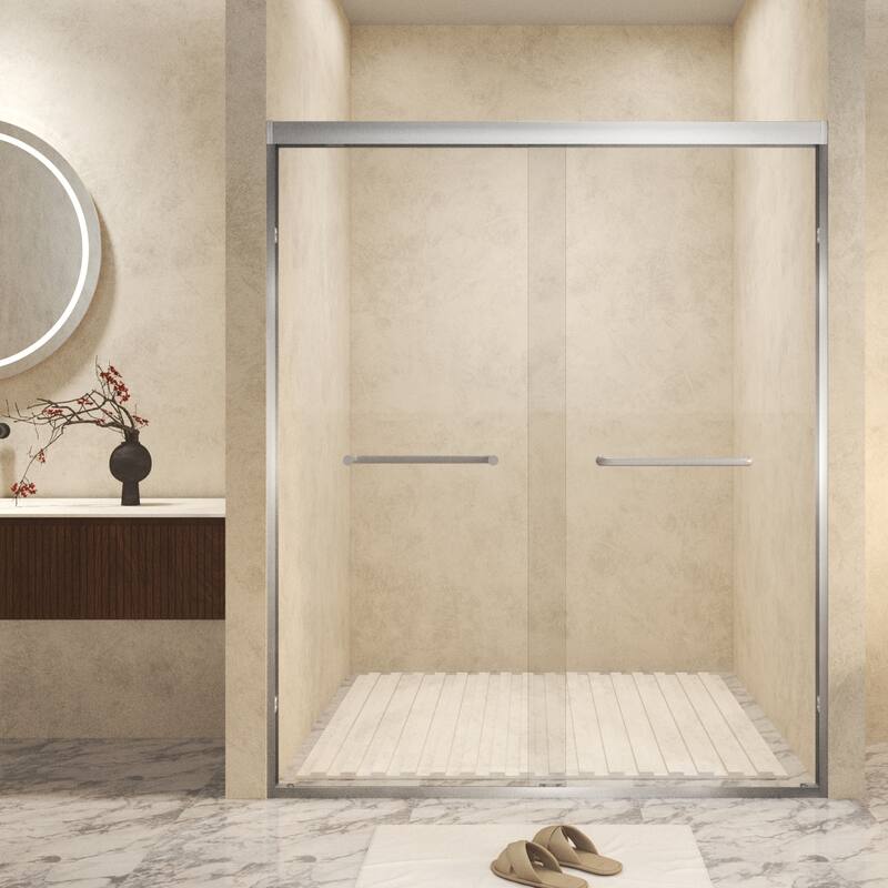 GDFStudio - Landon Modern Double-Sliding Tempered Glass Shower Door Set - 54 " x 72" - Brushed Nickel