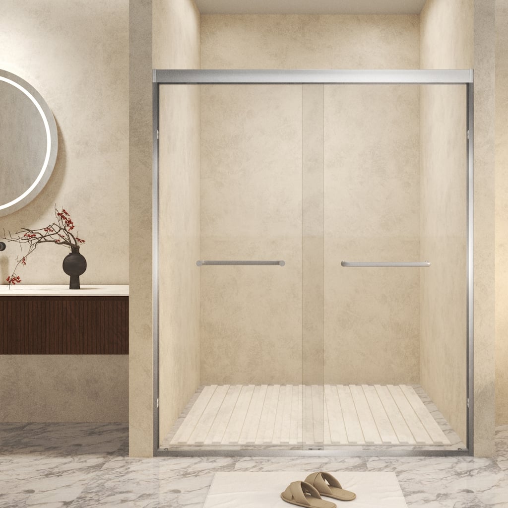GDFStudio - Landon Modern Double-Sliding Tempered Glass Shower Door Set