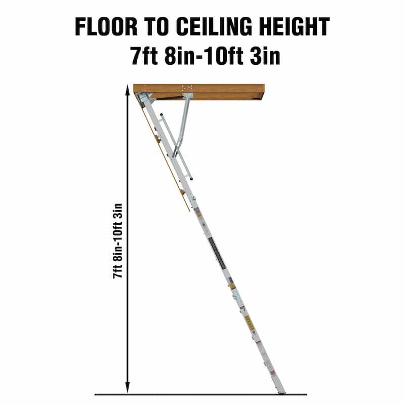 Household Aluminum Attic Ladder: 25" x 54", 375 lbs Capacity, Fits 7'8" to 10'3" Ceiling Heights