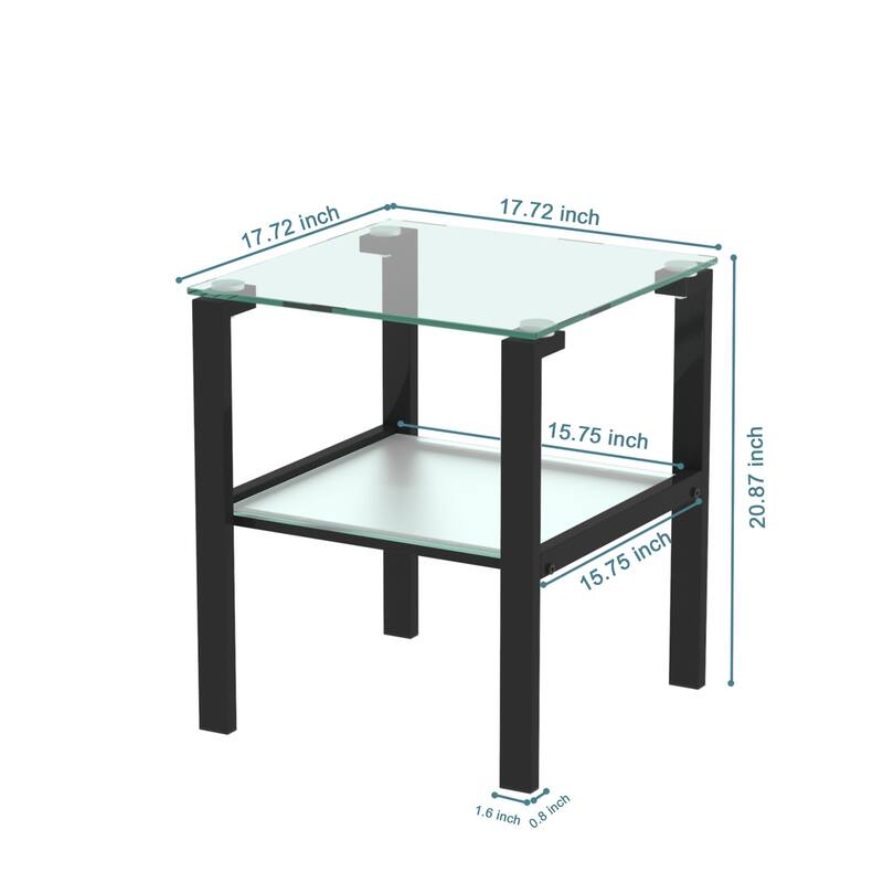 Set of 2, Glass two layer tea table, small round table, bedroom corner table, living room side table,Black