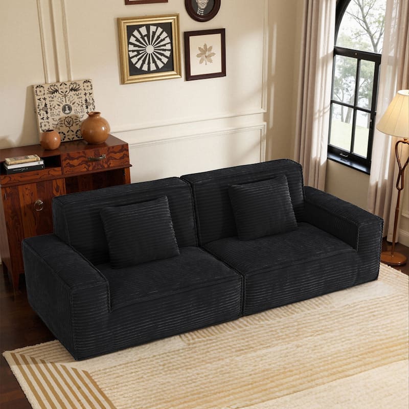 Anmytek Plush Modern Large Striped Fabric Vacuum Compressed Full Sponge High Rebound No-Assembly Sofa