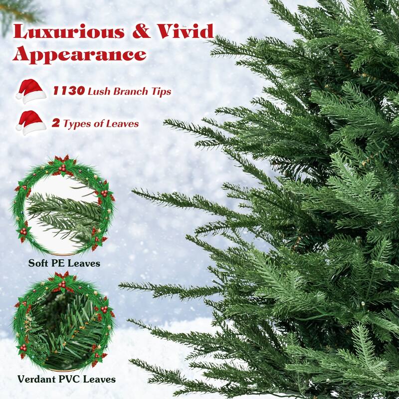 Gymax 7 ft pre-lit artificial Christmas tree artificial hinged