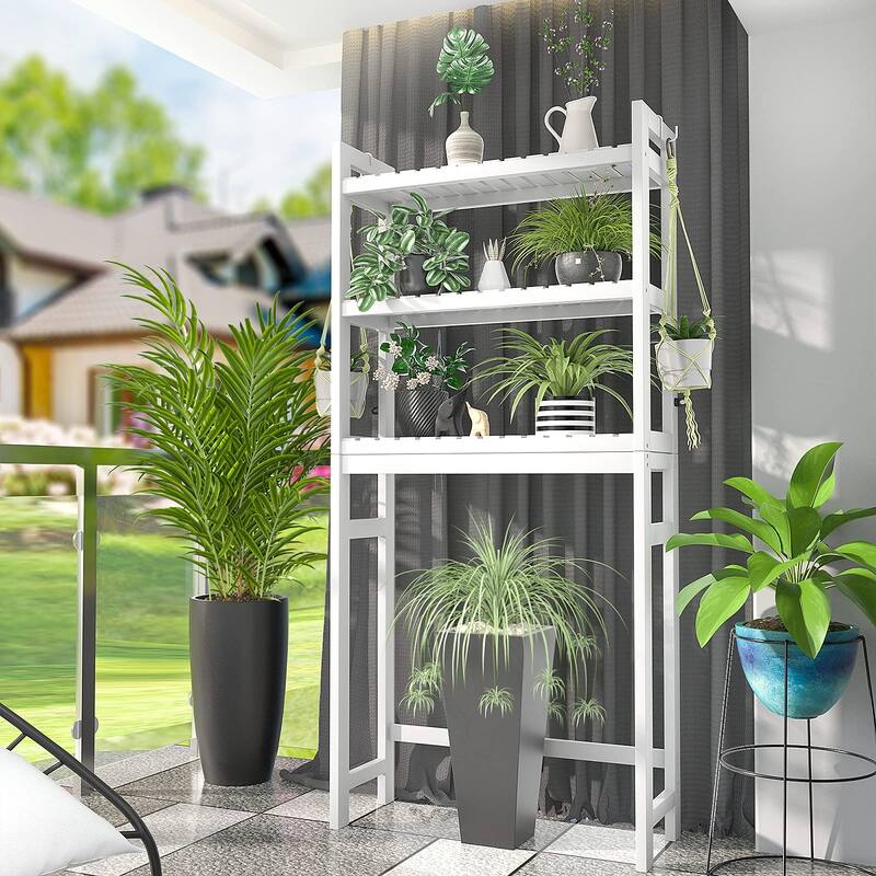 Over The Toilet Storage Shelf, Bamboo 3-Tier Above Toilet Storage Rack with 3 Hooks