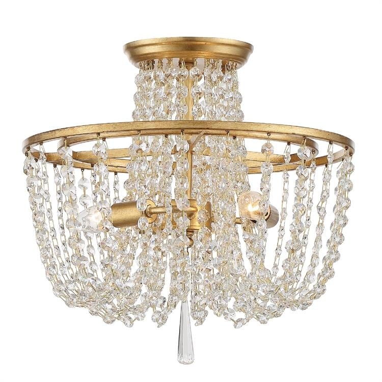 Arcadia 3 Light Antique Gold Ceiling Mount - 15'' W x 13.87'' H