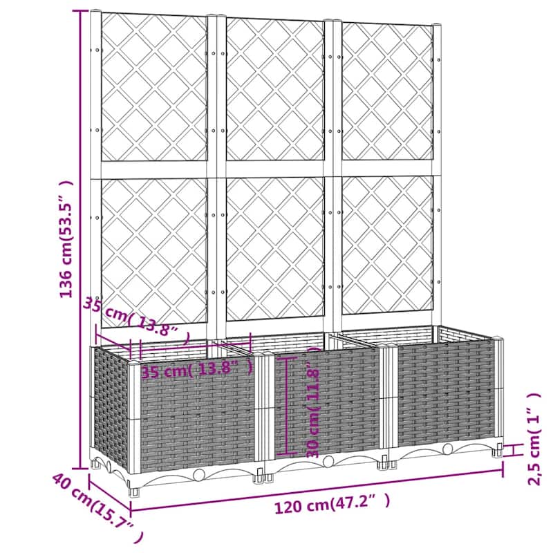 vidaXL Garden Planter with Trellis Plant Pot Flower Box Raised Bed Outdoor PP
