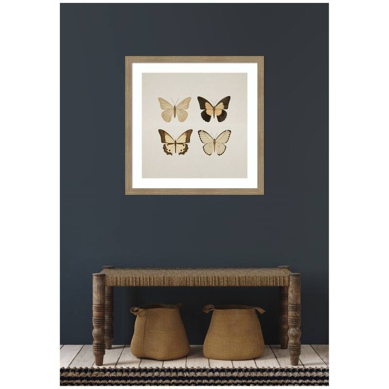 Kate and Laurel Framed Art Vintage Style Butterflies in Neutral Tones by The Creative Bunch Studio