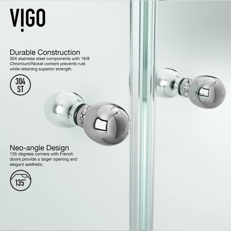 VIGO Gemini Frameless Hinged Neo-Angle Shower Enclosure and Base