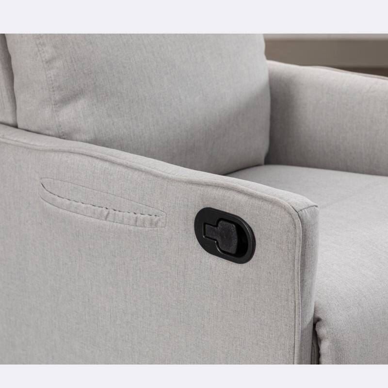 Cotton Linen Fabric Swivel Rocking Chair With Adjustment Backrest Footrest and Samll Pocket