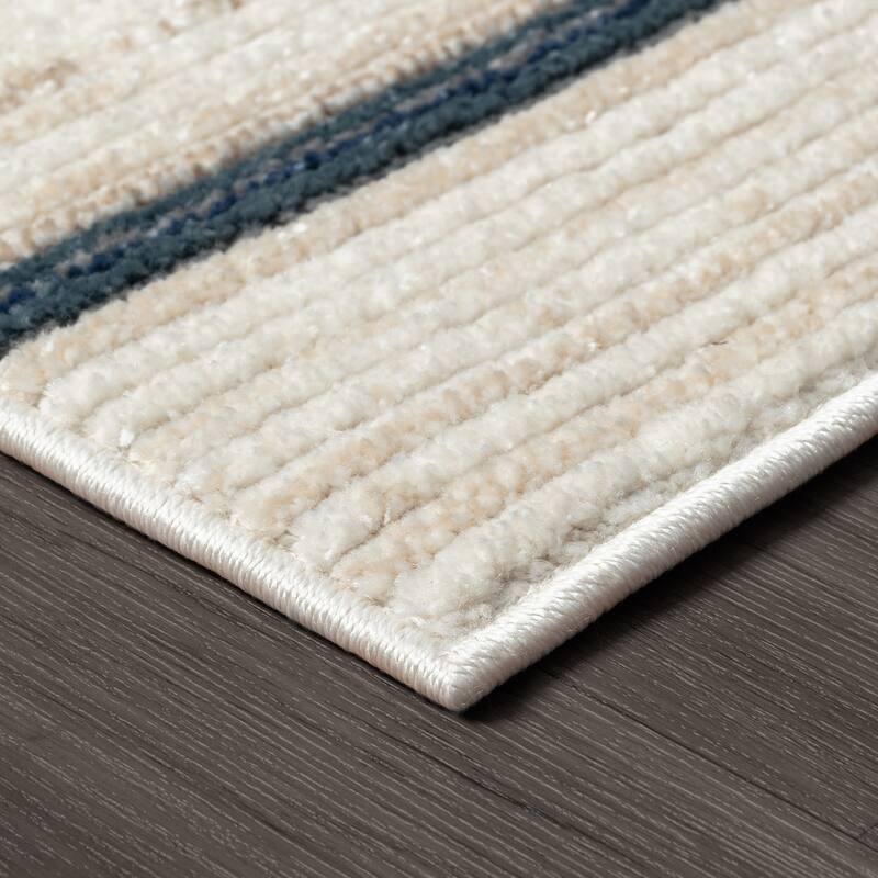 Sevita Contemporary Geometric Polyester Blend Area Rug, Blue/Gray