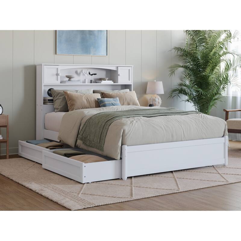 Hadley Platform Bed with Panel Footboard and Storage Drawers - White - Full