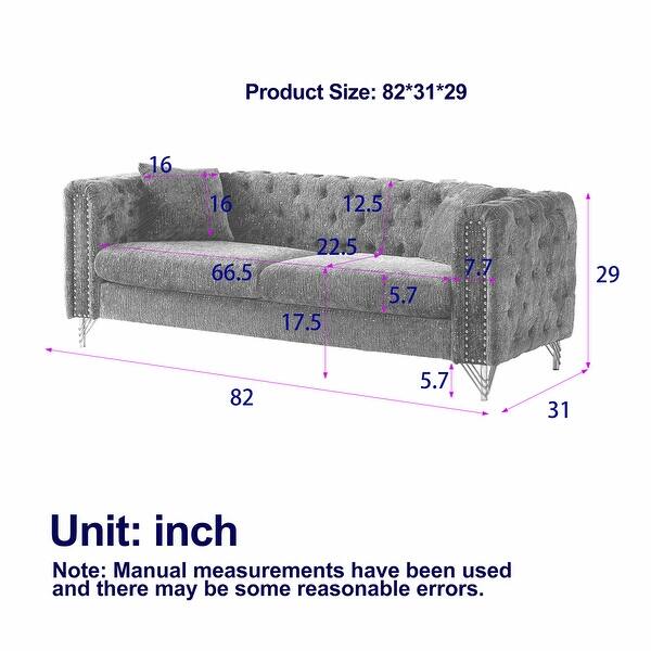 82" Chenille Pull Buckle Sofa with Copper Nail Decoration Armrest