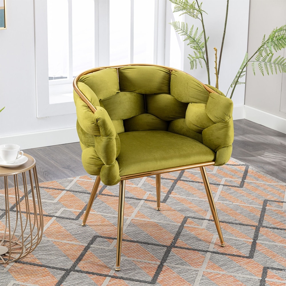 Modern Accent Chair Single Sofa Upholstered Arm Chair Olive Green