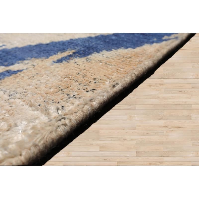 Hand Knotted Beige,Ivory Tibetan Bamboo Silk Modern Oriental Area Rug - 10' 1'' x 14'