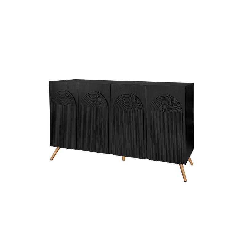 Arch 3D Carved 4 Door Sideboard, Sideboard Buffet Cabinet With Storage, Modern Coffee Bar Cabinet With Adjustable Shelf