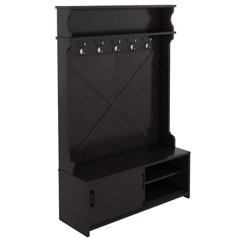 74.8'' Modern Entryway Hall Tree - Shoe Cabinet with Sliding Doors and Coat Rack