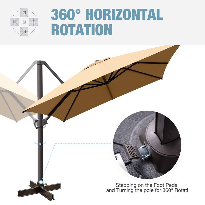 VredHom 10X13 FT Patio Outdoor Cantilever-Offset Umbrella with Base Stand