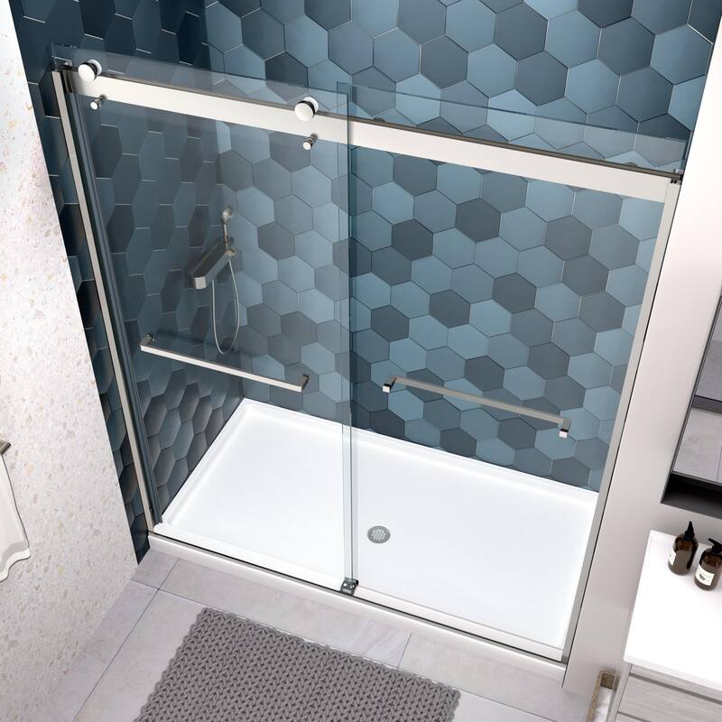 56"-60"W x 74"H Bathroom Door with Single Sliding Aluminum Frame