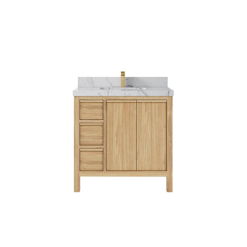 Willow Collections 36 in. W x 22 in. D Elizabeth Solid Teak Wood Center Sink Bathroom Vanity with Countertop