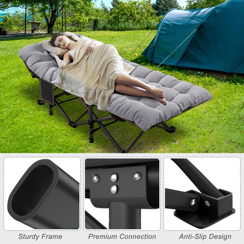 75" Folding Camping Bed with 3.3 Inch Mattress, Portable Sleeping Cot