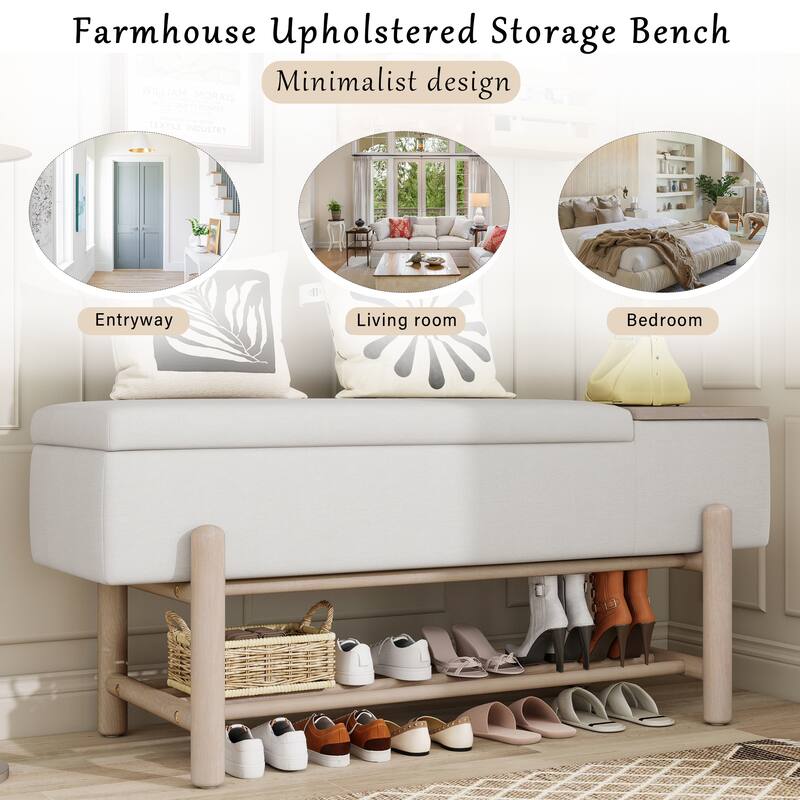 Farmhouse Upholstered Storage Bench with Hidden Compartment