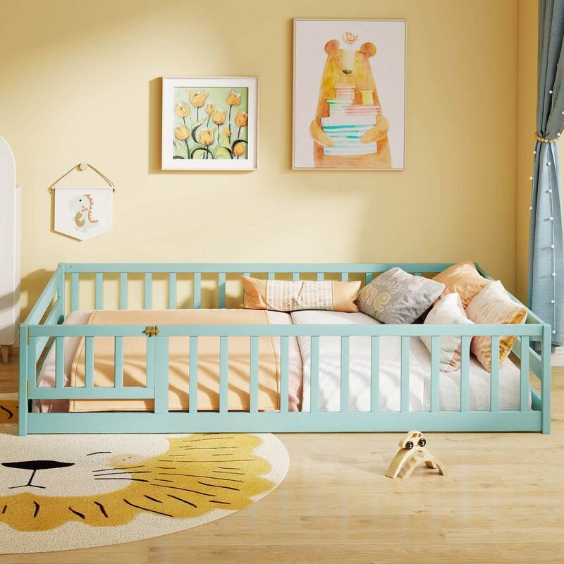 Costway Full Size Floor Bed with Full Length Safety Guardrails & Door