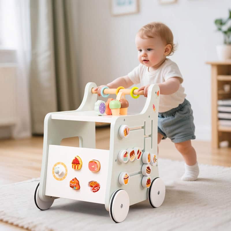 Costway Wooden Baby Walker Ice Cream Cart Toy with Sweet Accessories & - See Details