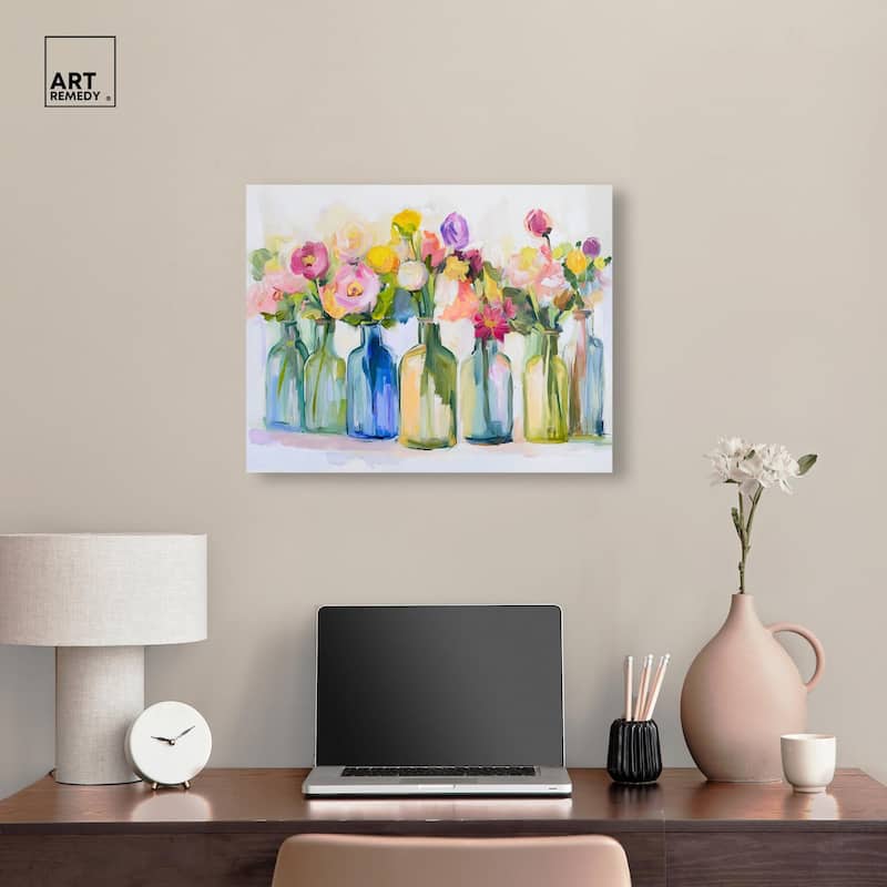 Bottles and Blooms Canvas by Art Remedy, Gallery Wrapped
