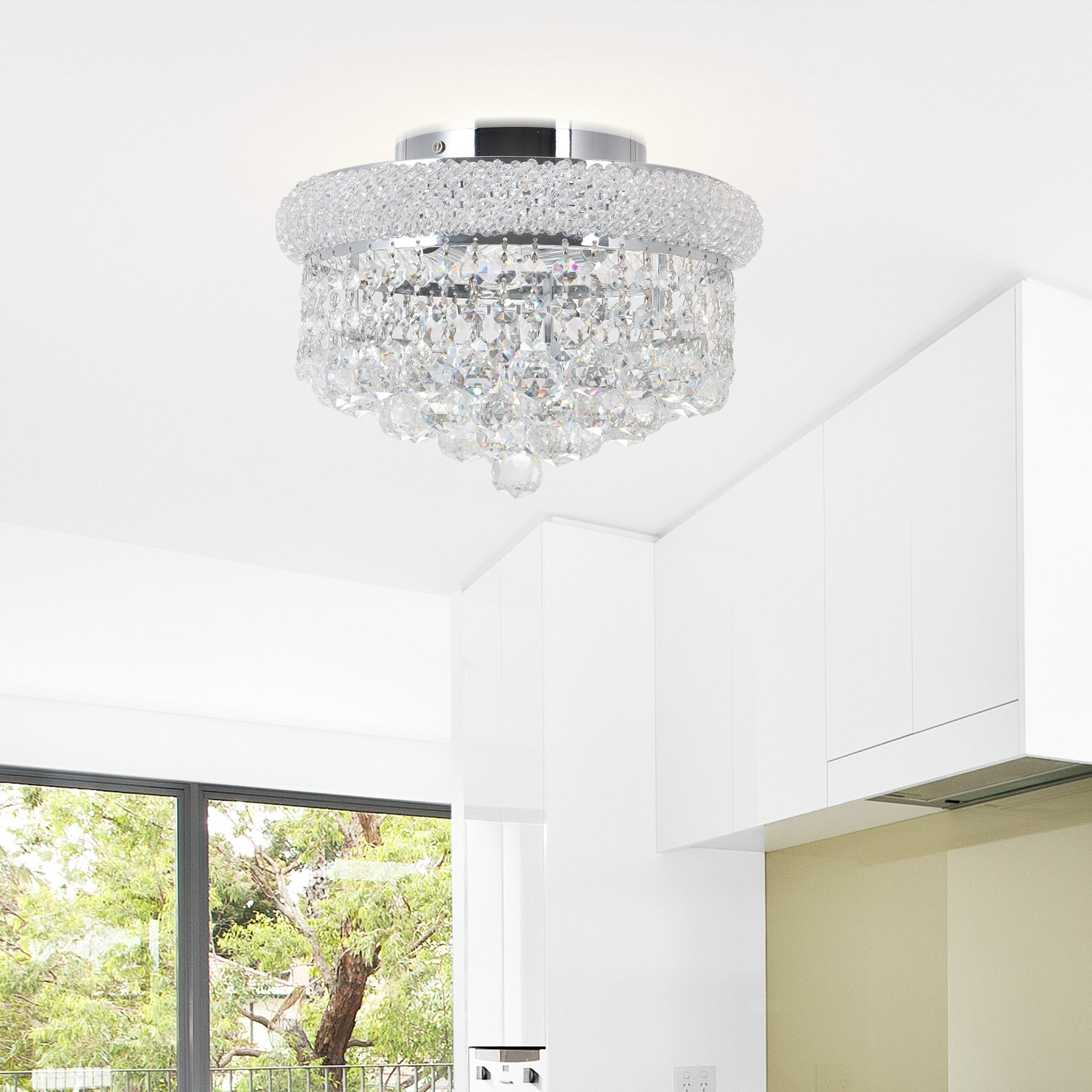 CWI Lighting Empire 3 Light 12in Chrome Flush Mount with Crystals