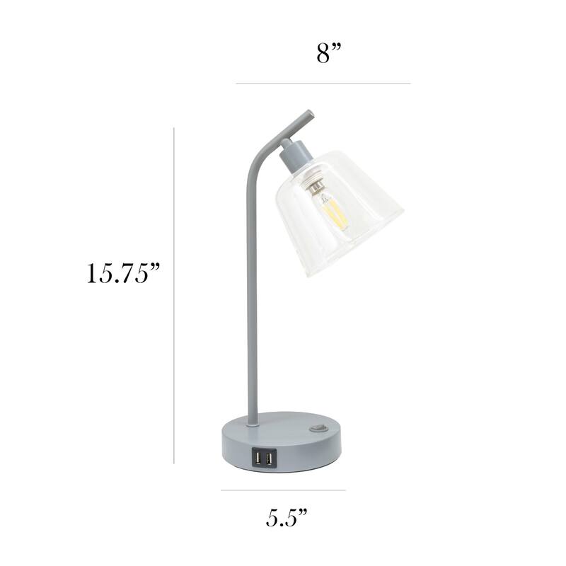 Curved Arm Desk Lamp with Glass Shade - 15.75" - Gray