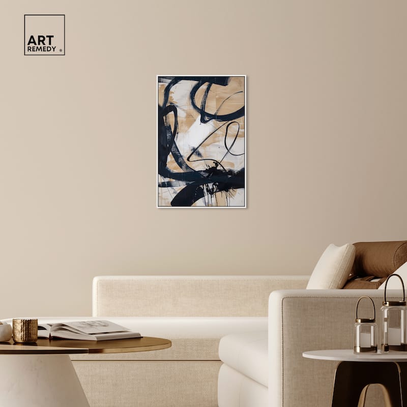 Art Remedy Flowing Framed Abstract Shapes 1 Piece Canvas Wall Art