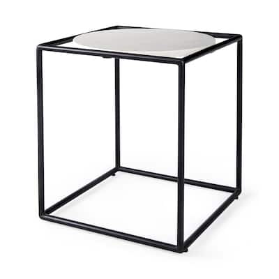 22" Black Marble Round End Table - Black and White