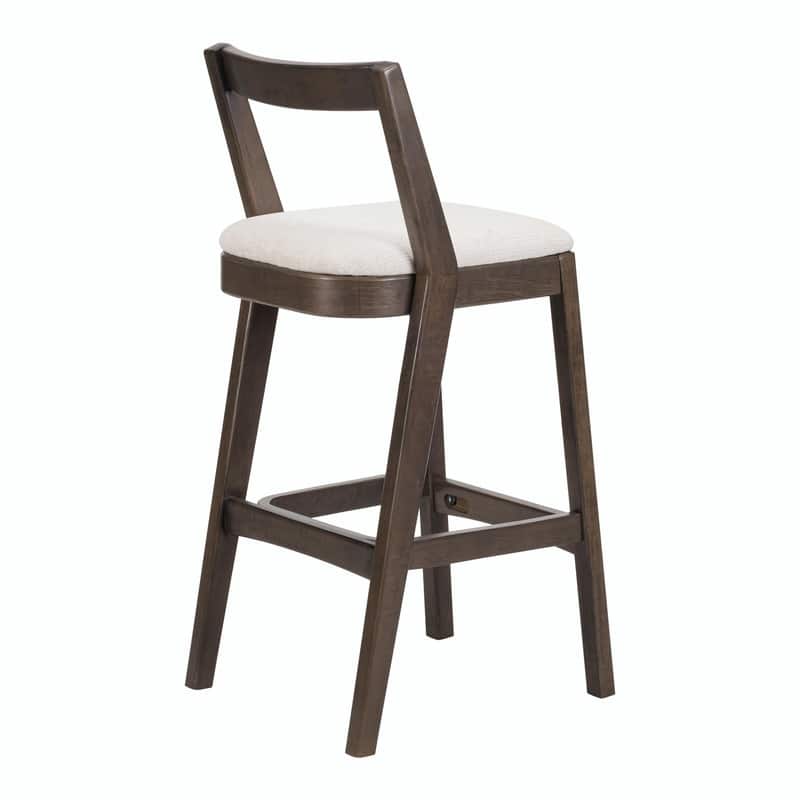 Jasper Indoor Rubberwood Bar Stools with Beige Upholstery and Dark Brown Finish, Set of 2