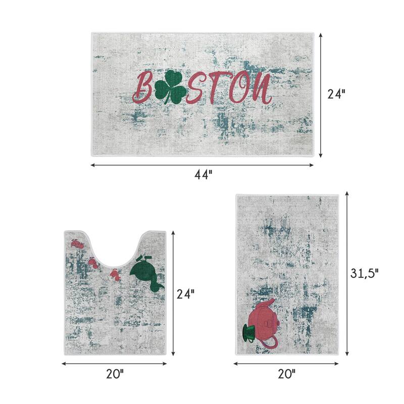 US States Design 3 Piece Bathroom Rugs Set - Non-Slip Ultra Thin Bath Rugs for Bathroom Floor - Washable Bathroom Mats Set