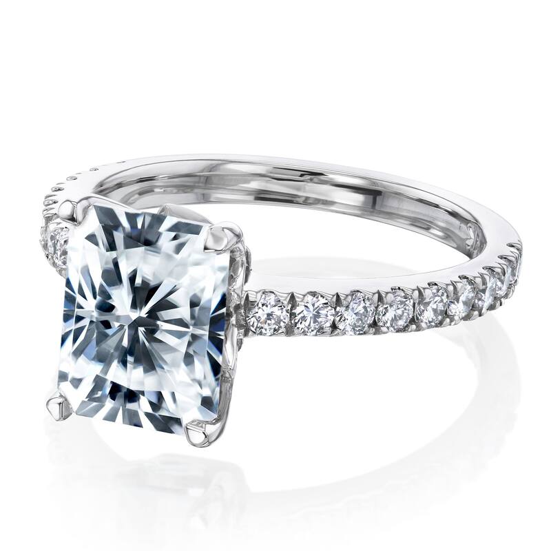 Annello by Kobelli 14k Gold 3 1/6ct TGW Radiant Forever One Moissanite and Diamond Tulip Head Engagement Ring - 11 - White
