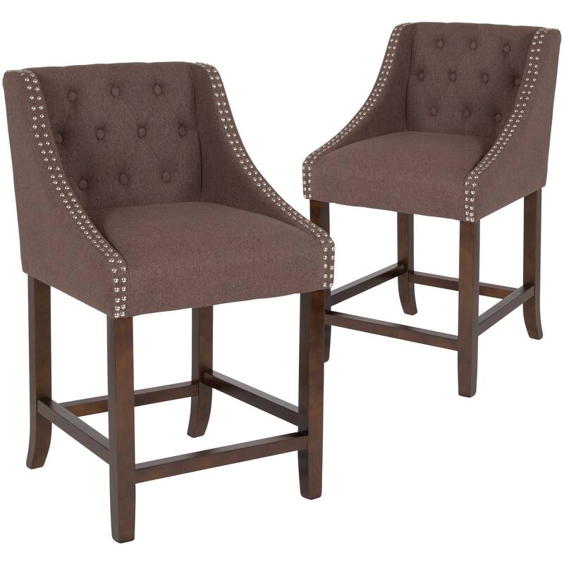 Transitional Tufted Upholstered/Walnut Finish Counter Stool (Set of 2)