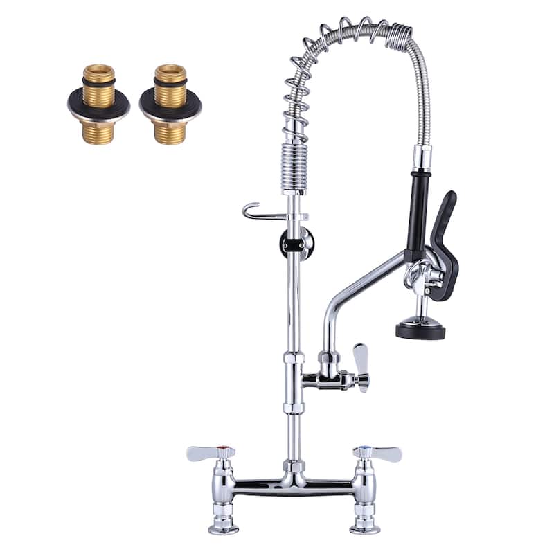 WOWOW Triple Handle Commercial Pull Down Sprayer Kitchen Faucet - 26" Deck Mount - Chrome/Clear
