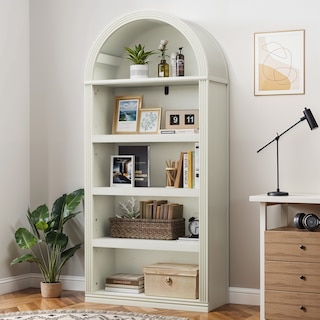 Moasis Modern 68" Tall Arched Bookcase, 5 Tiers Display Bookshelf with Adjustable Shelves for Living Room