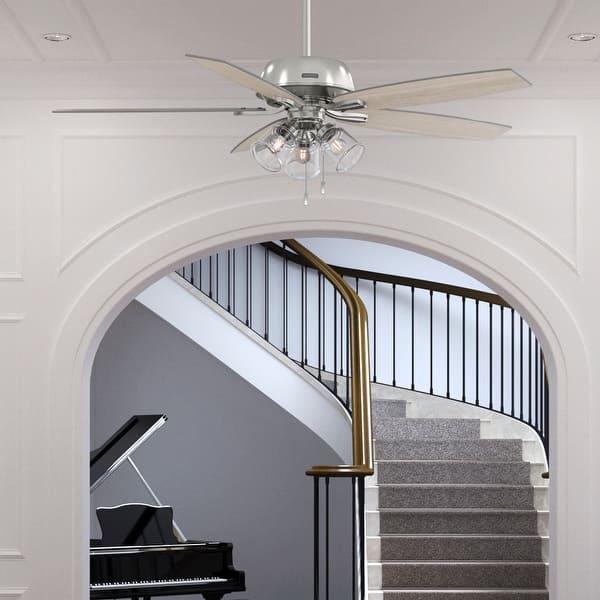 slide 2 of 11, Hunter 60" Dondra Ceiling Fan with LED Light Kit and Pull Chain, Formal, Transitional Brushed Nickel