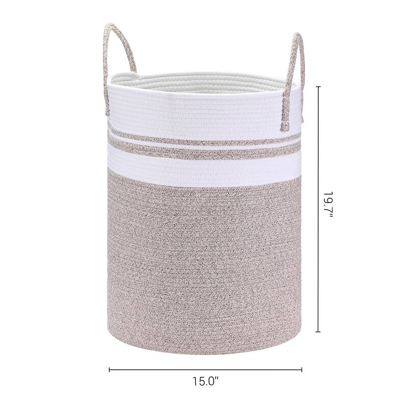 Woven Storage Bin with Handles, Shelf Closet Storage Basket Organizer Bin for Blankets, Clothes, Shoes in Living Room Home Decor - Brown/White