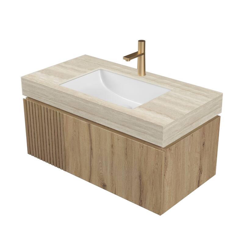 36" Roma Travertine-Pattern Countertop with Basin, NO Cabinet, NO Faucet and Sink Cover