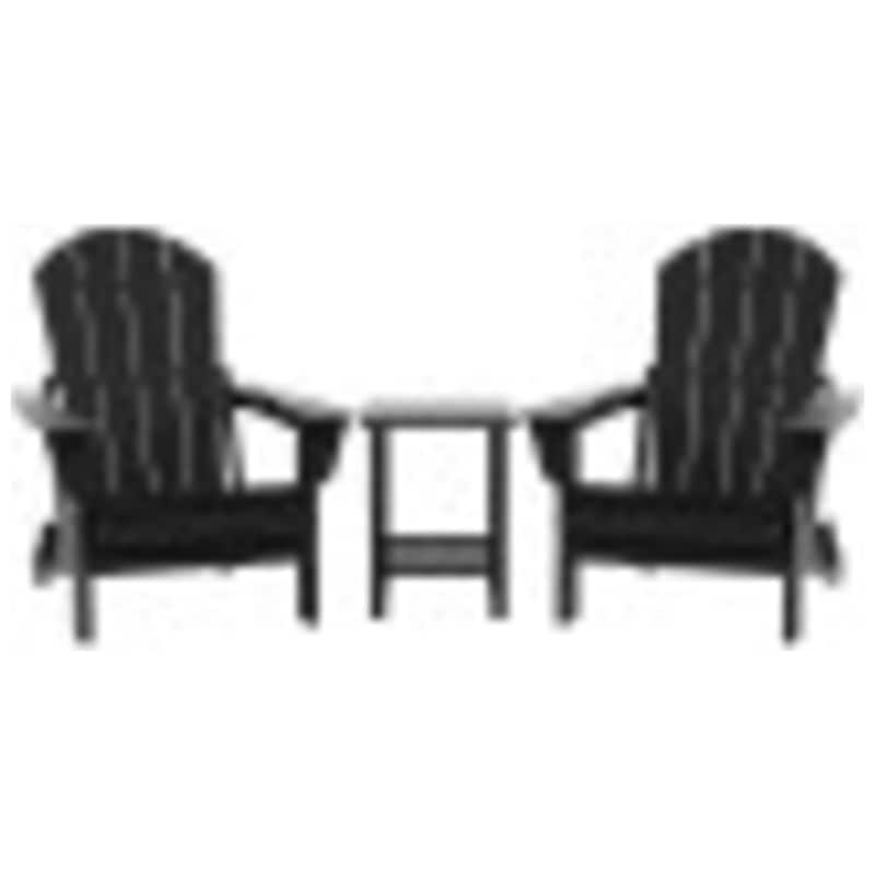 Laguna Hdpe All Weather Outdoor Patio Foldable Adirondack Chairs With Side Table (3-Piece Set) - Black