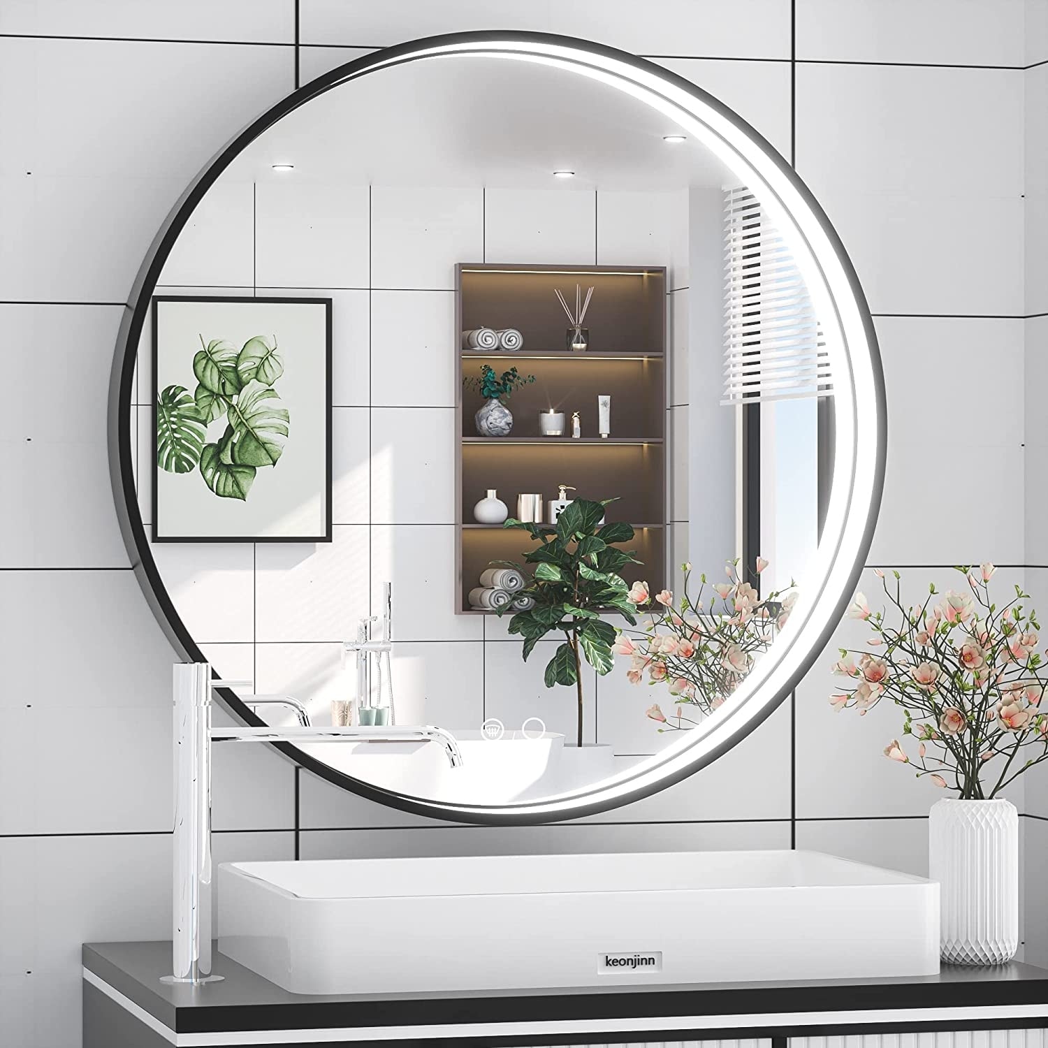 KEONJINN Round LED Bathroom Vanity Wall Mounted Metal Framed Mirror Color  On Sale Bed Bath  Beyond 36369226