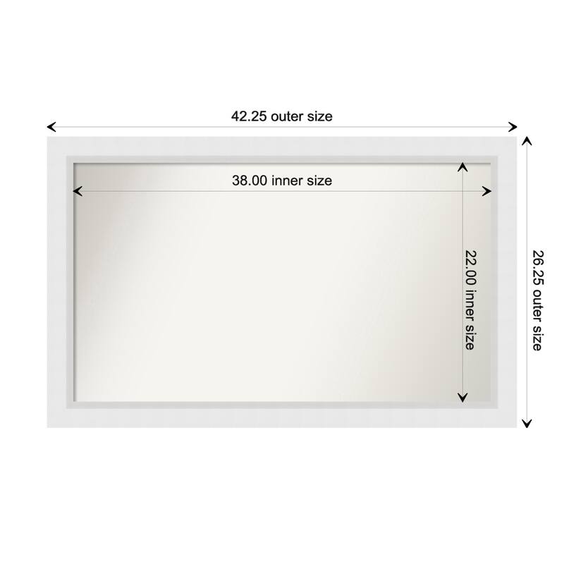 Blanco White Framed Non-Beveled Custom Wall Mirror, Bathroom Vanity Mirror - Outer Size: 42.25 x 26.25