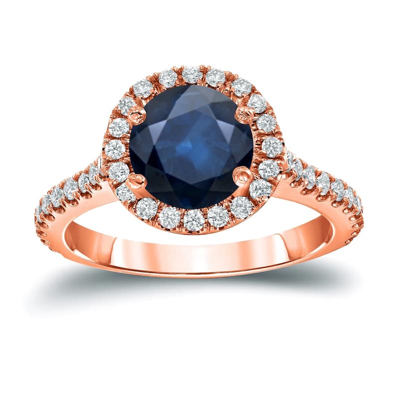 Auriya 2ct Blue Sapphire and 2/5ctw Halo Diamond Engagement Ring 14k Gold - 4 - Rose