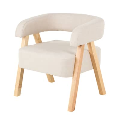Polyester Arched Boucle Living Room Accent Chair with Brown Angled Wooden Legs - Beige - Roche River Decor