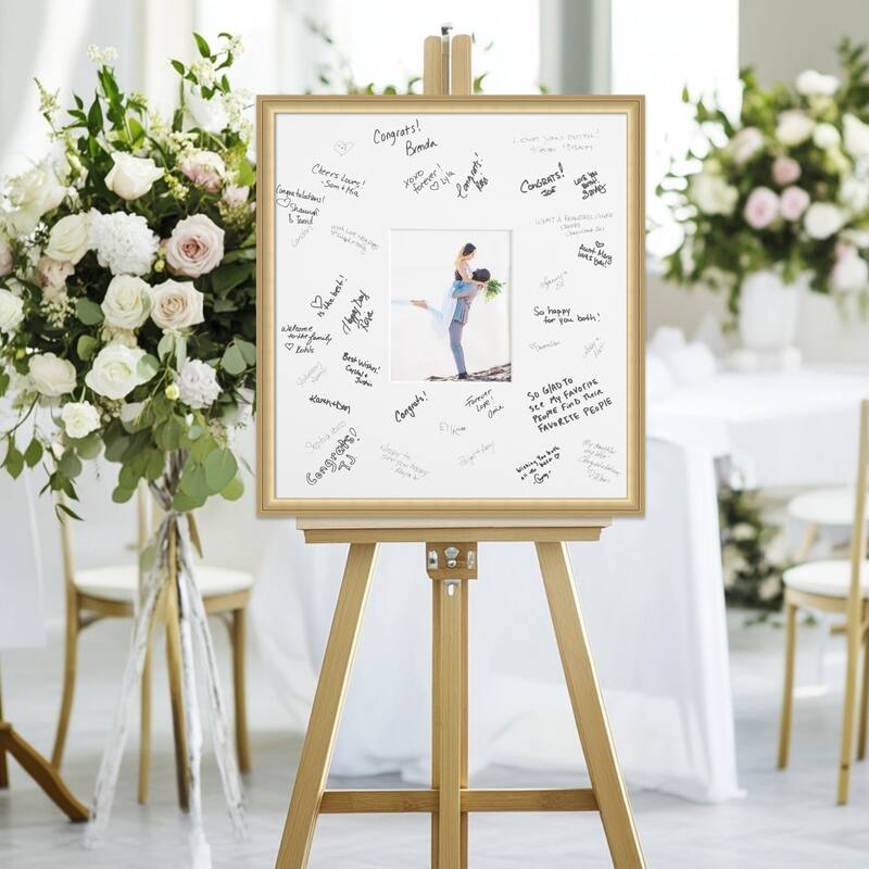 Florence Signature Mat Picture Frame - Autograph Photo Frame Guest Book Alternative for Weddings, Graduations, or Retirement - 8x10 - Florence Gold