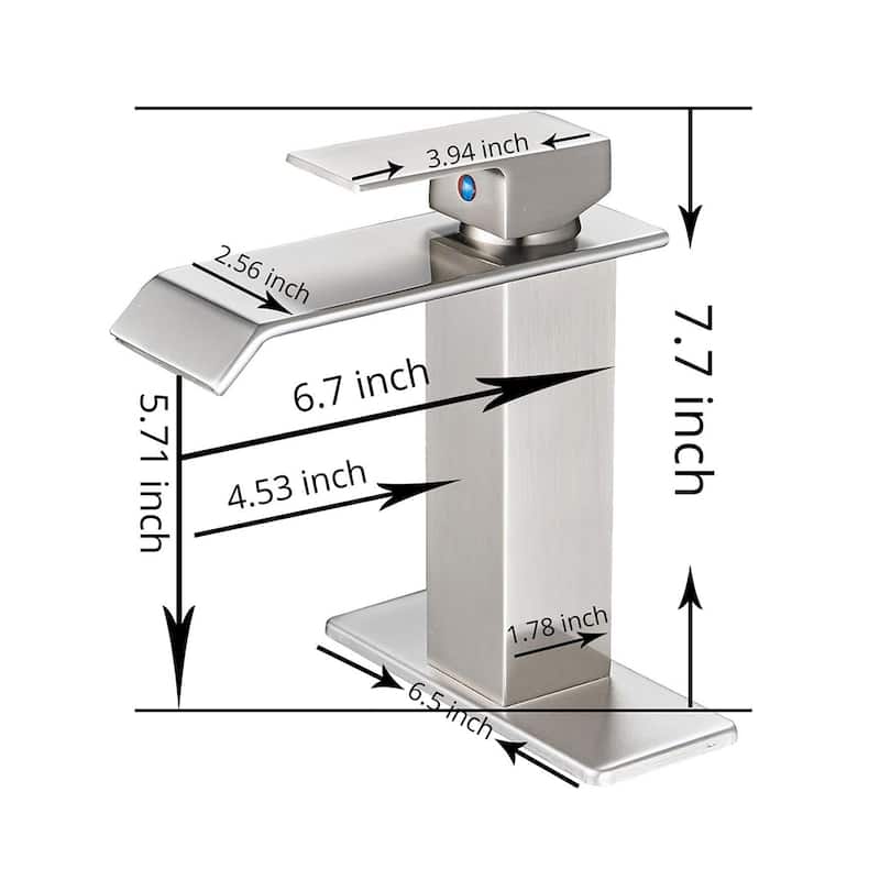 Nickel Waterfall Spout Bathroom Faucet with Drain