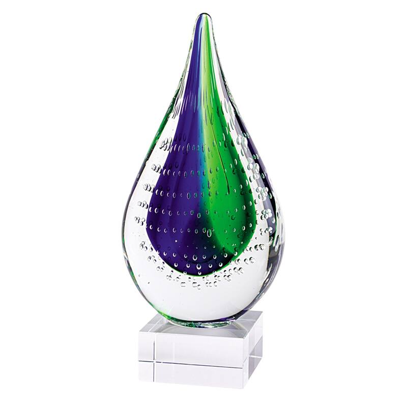 HomeRoots 9" Clear Blue and Green Murano Glass Modern Abstract Tabletop Sculpture - 3' X '9' X '4.5