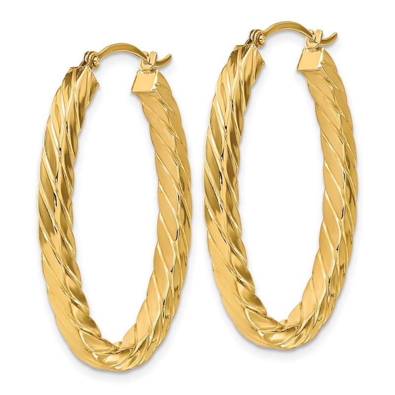 Curata 14k Yellow Gold Polished and Twisted Square Tube Oval Hoop Earrings - 37.54x25.2mm