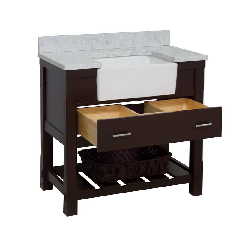 KitchenBathCollection Charlotte 36" Farmhouse Bathroom Vanity with Carrara Marble Top
